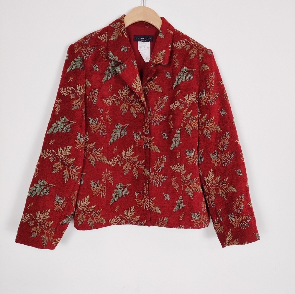 Vintage Lana Lee Floral Tapestry Blazer - Size 16 Corduroy Fall Business Casual